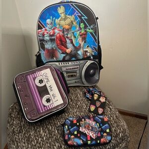 4pc Guardians of the Galaxy Backpack, Lunchbox, Pencil Box, and Lanyard
